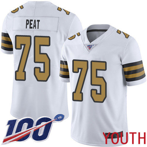New Orleans Saints Limited White Youth Andrus Peat Jersey NFL Football #75 100th Season Rush Vapor Jersey